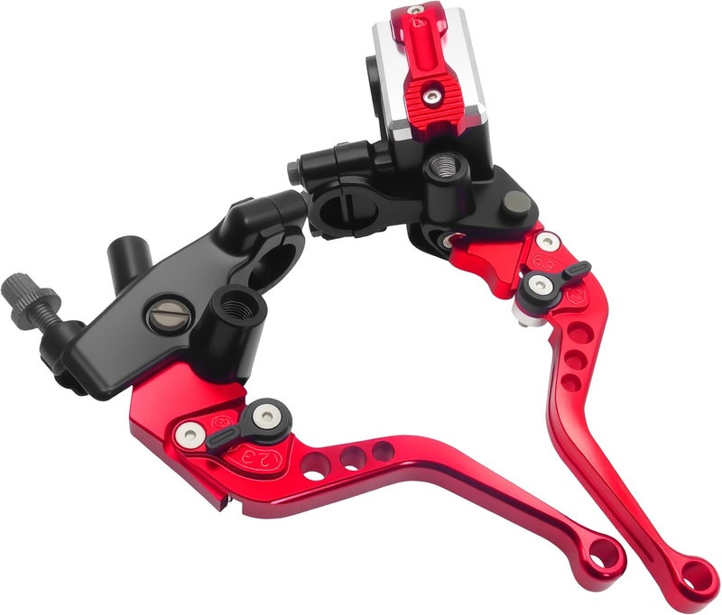 JXPANG Universal Motorcycle 7/8" 22mm Handlebar Brake Master Cylinder Clutch Lever CNC Left & Right Set Compatible with Harley Honda Kawasaki Suzuki Yamaha（ Piston Diameter 12.7mm (Red) - Image 1